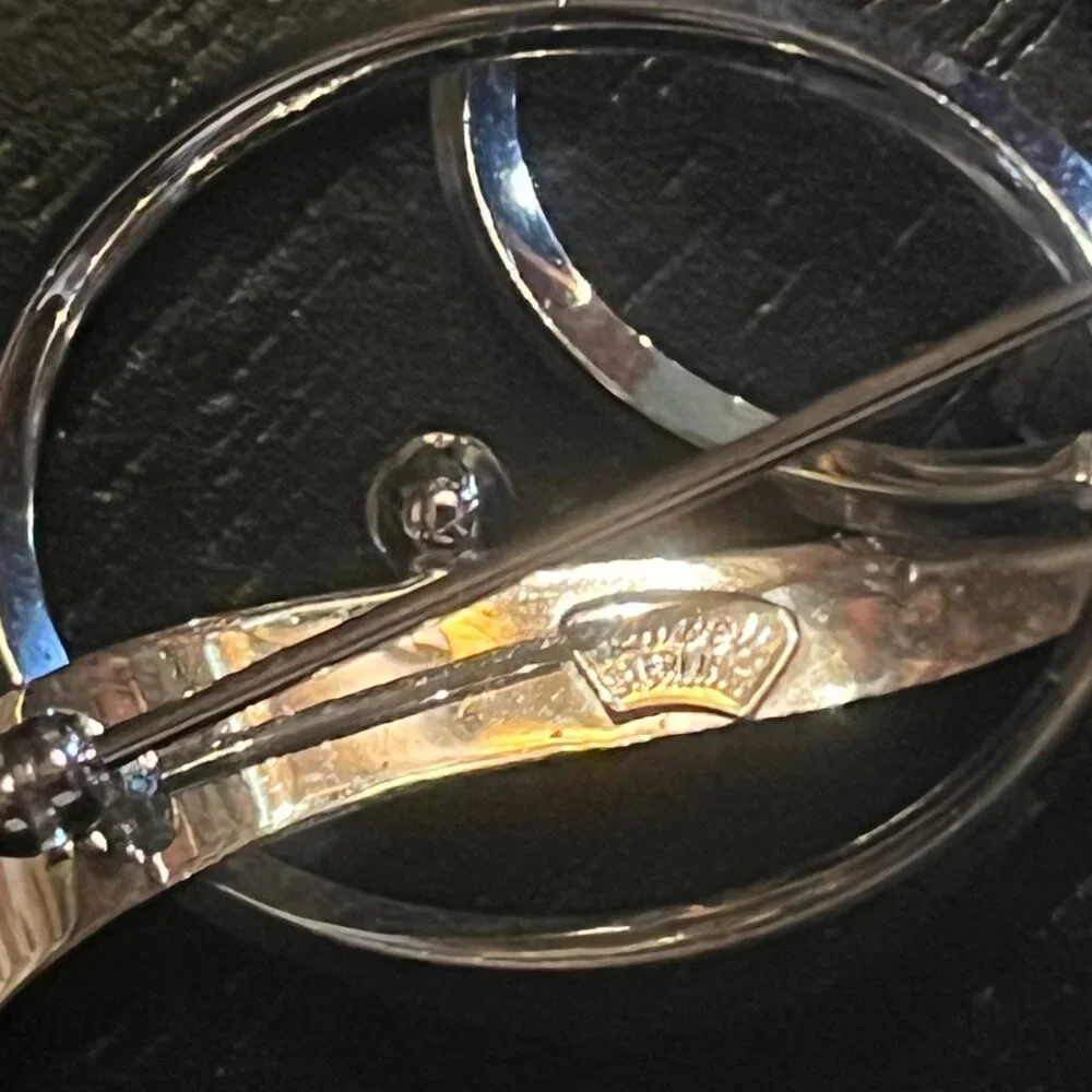 Vintage 925 Sterling Silver Van Dell Double Circle Brooch Rhinestone